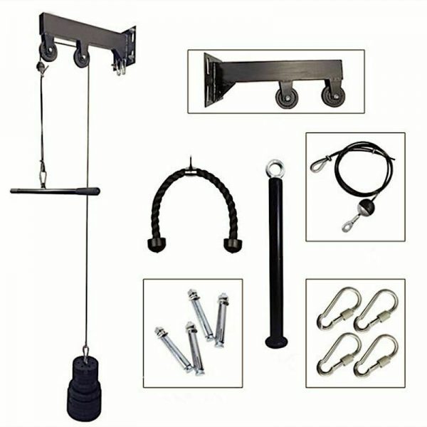 Home Gym Pulley System Wall Mounted Cable Machine Workout Arm Biceps With Handle